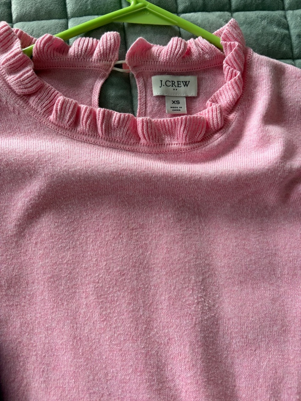 J. Crew Soft Pink Ruffle-Neck Crew Sweater
